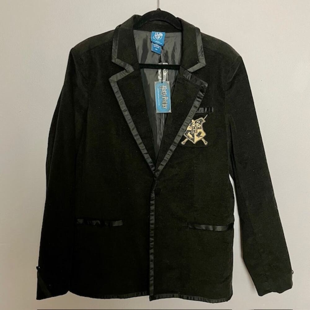 Harry Potter Hogwarts Crest Velvet Blazer Jacket Black Hot Topic MD NWT Academia